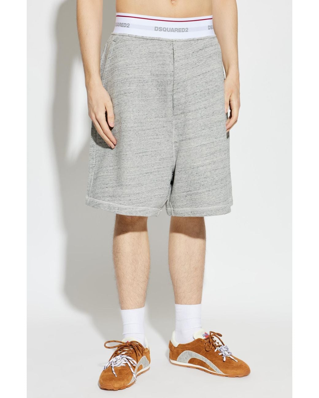 DSquared² Gray Logo Waist Loose Fit Shorts for men