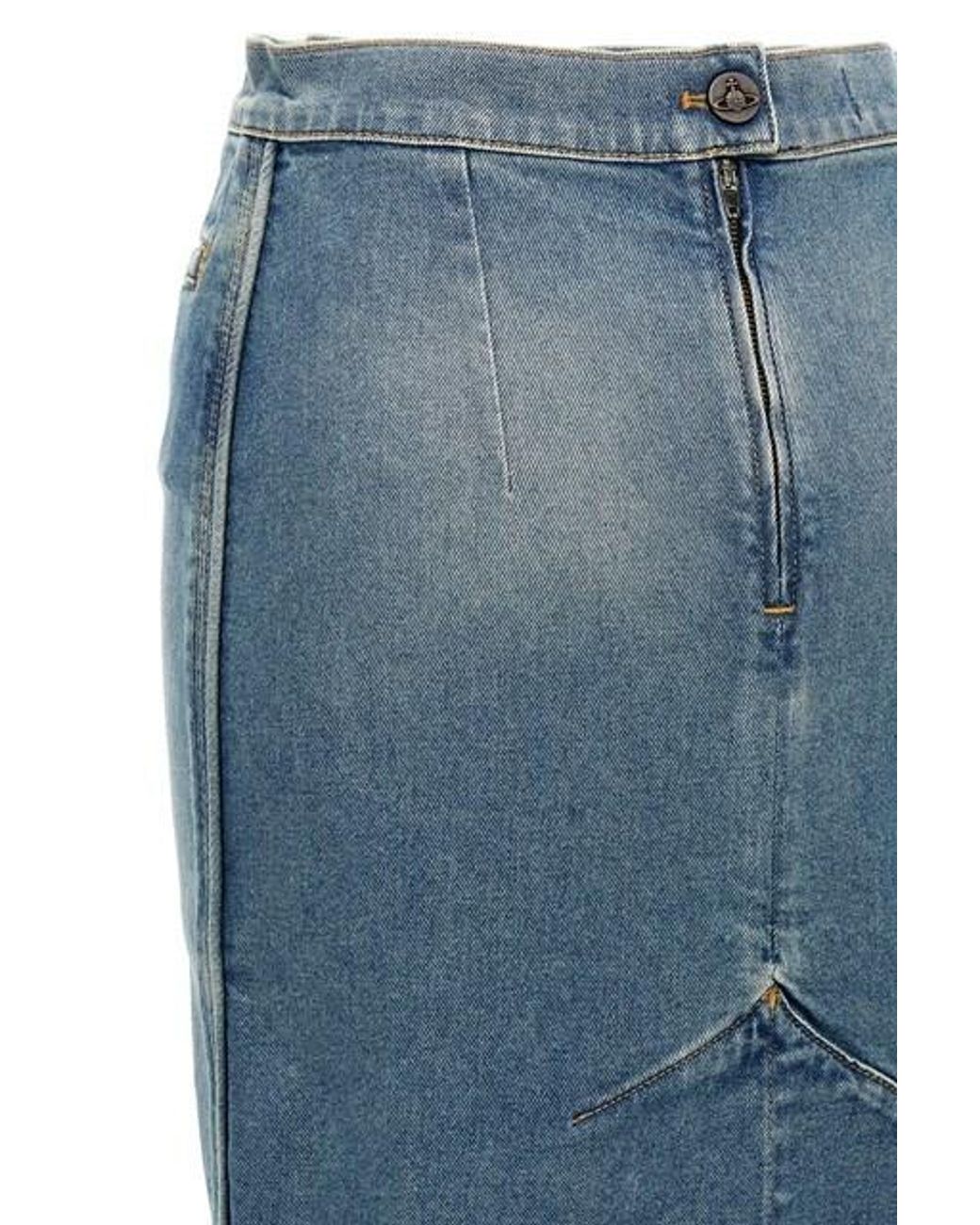 Vivienne Westwood Blue Orb Logo Embroidered Asymmetric Skirt