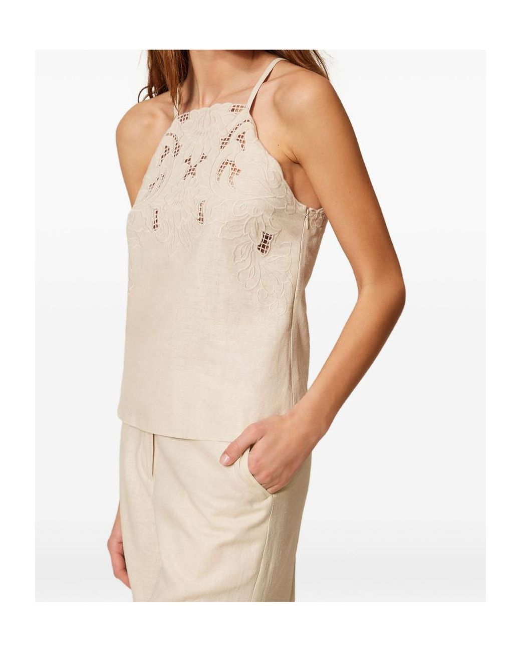 Twinset Natural Embroidered Sleeveless Top