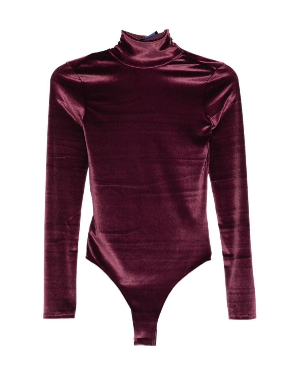 Mugler Purple High-Neck Velvet Bodysuit