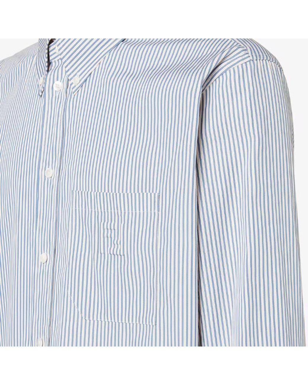 Fendi Blue Striped Buttoned Long-Sleeved Shirt for men