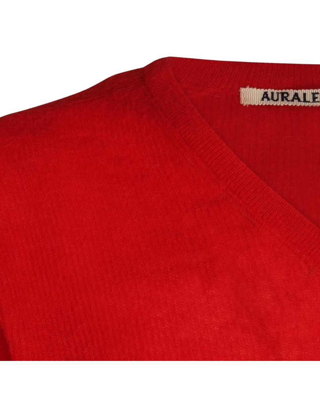 Auralee Red Sheer V-Neck Knitted Sweater for men