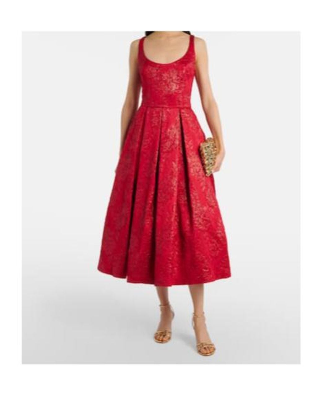 Safiyaa Red Asher Floral Jacquard Midi Dress