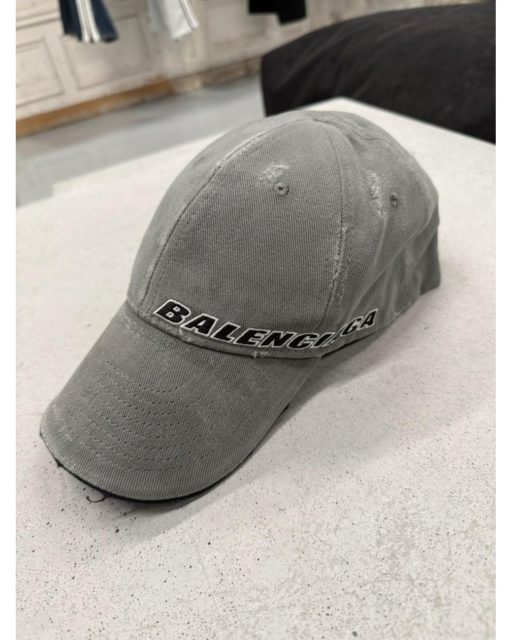 Balenciaga Gray Logo Embroidered Baseball Cap for men