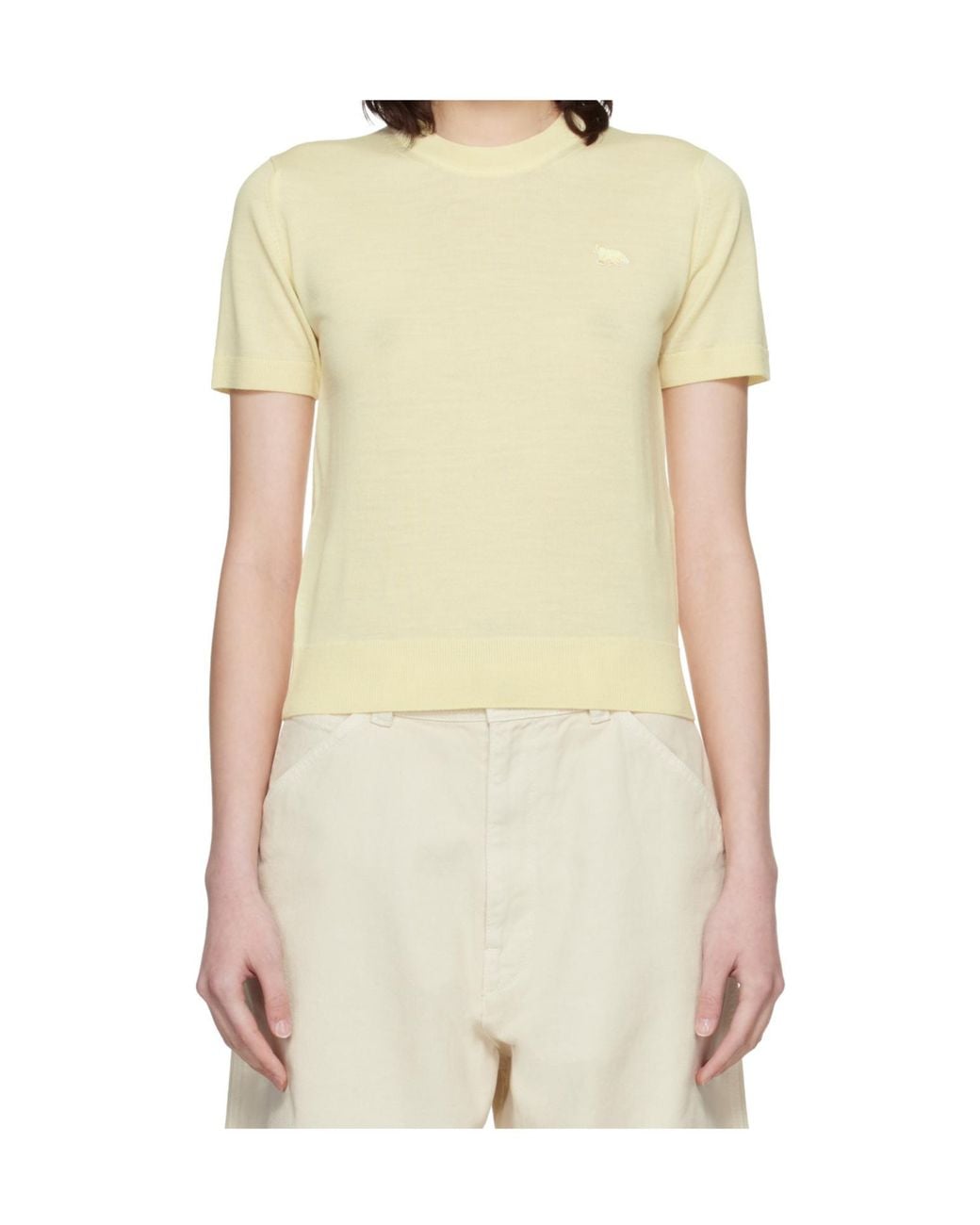 Maison Kitsuné Natural Short-Sleeved Wool Knit Sweater