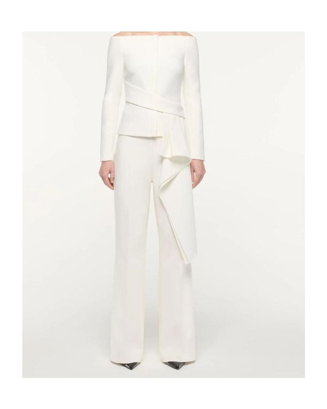 Roland Mouret White Cream Off-Shoulder Draped Jacket