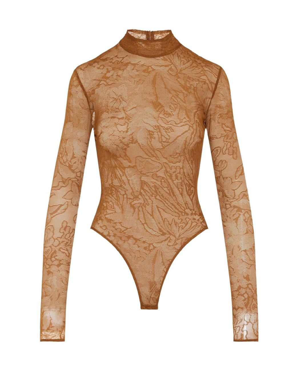 David Koma Brown Floral-Lace Bodysuit