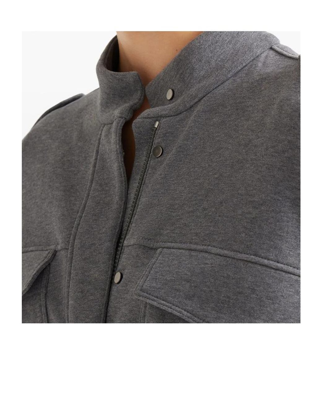 Brunello Cucinelli Gray Flap-Pocket Drawstring Bomber Jacket