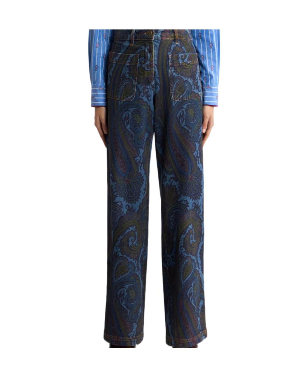 Etro Blue Paisley Wide-Leg Jeans