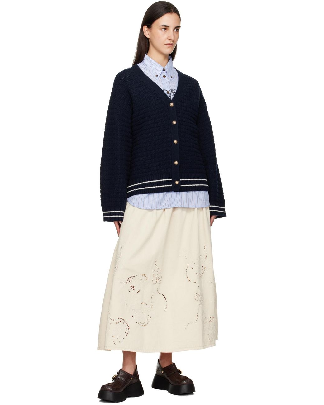 Ganni Blue Button-Detail V-Nneck Jumper