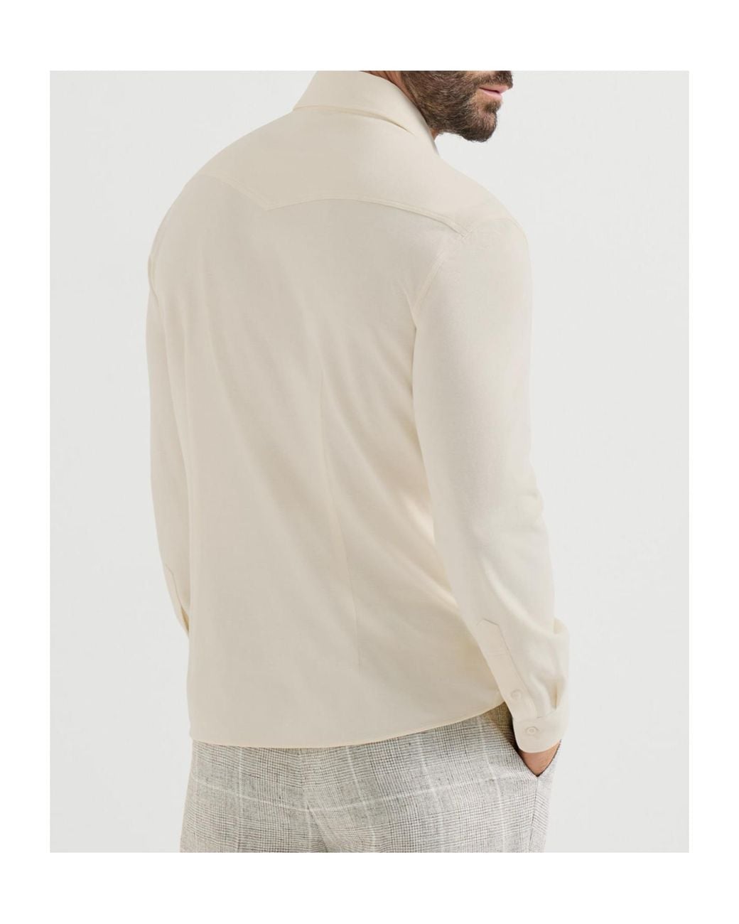 Brunello Cucinelli White Cotton Piqué Western Shirt for men