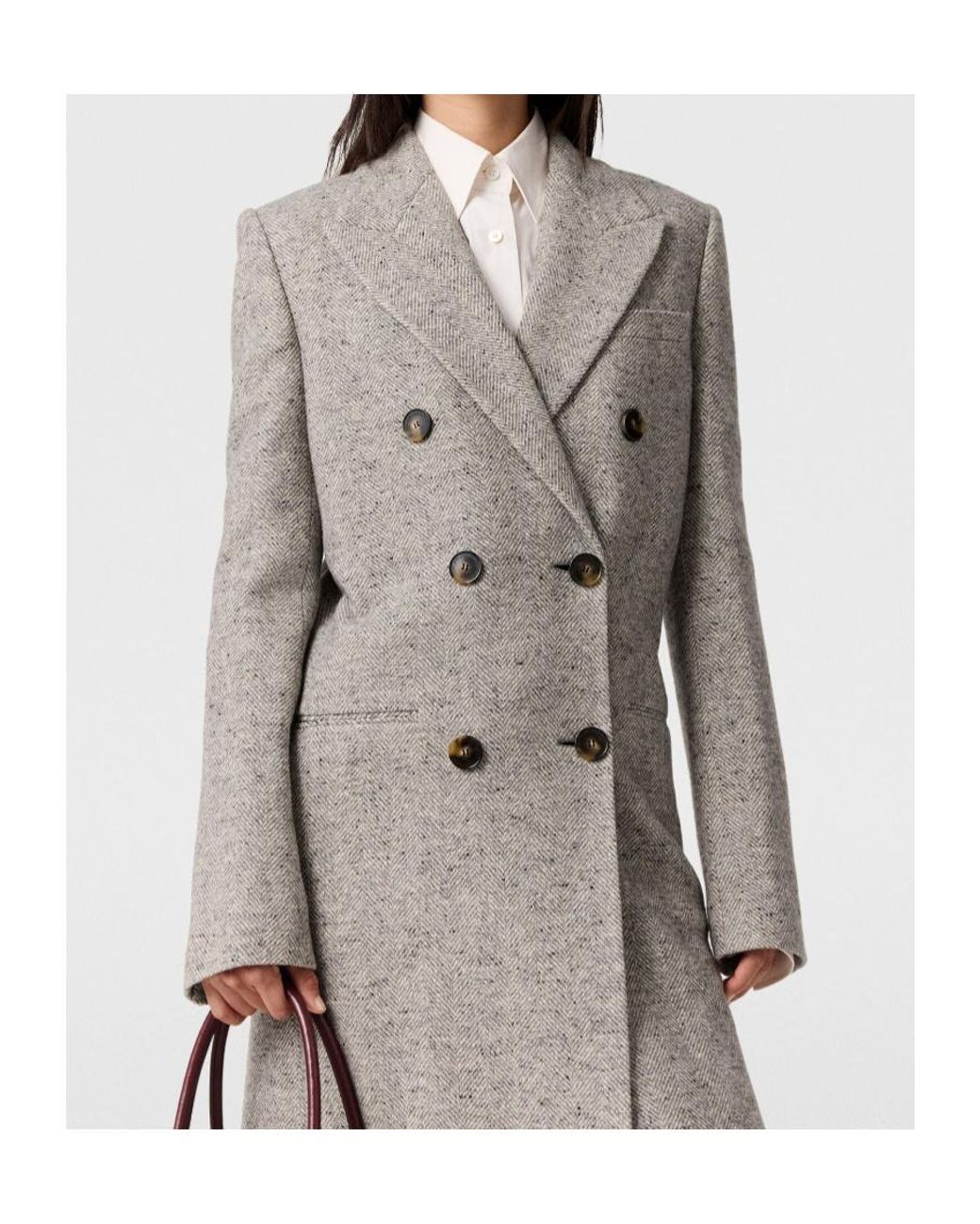 Stella McCartney Gray Double-Breasted Tweed-Pattern Coat