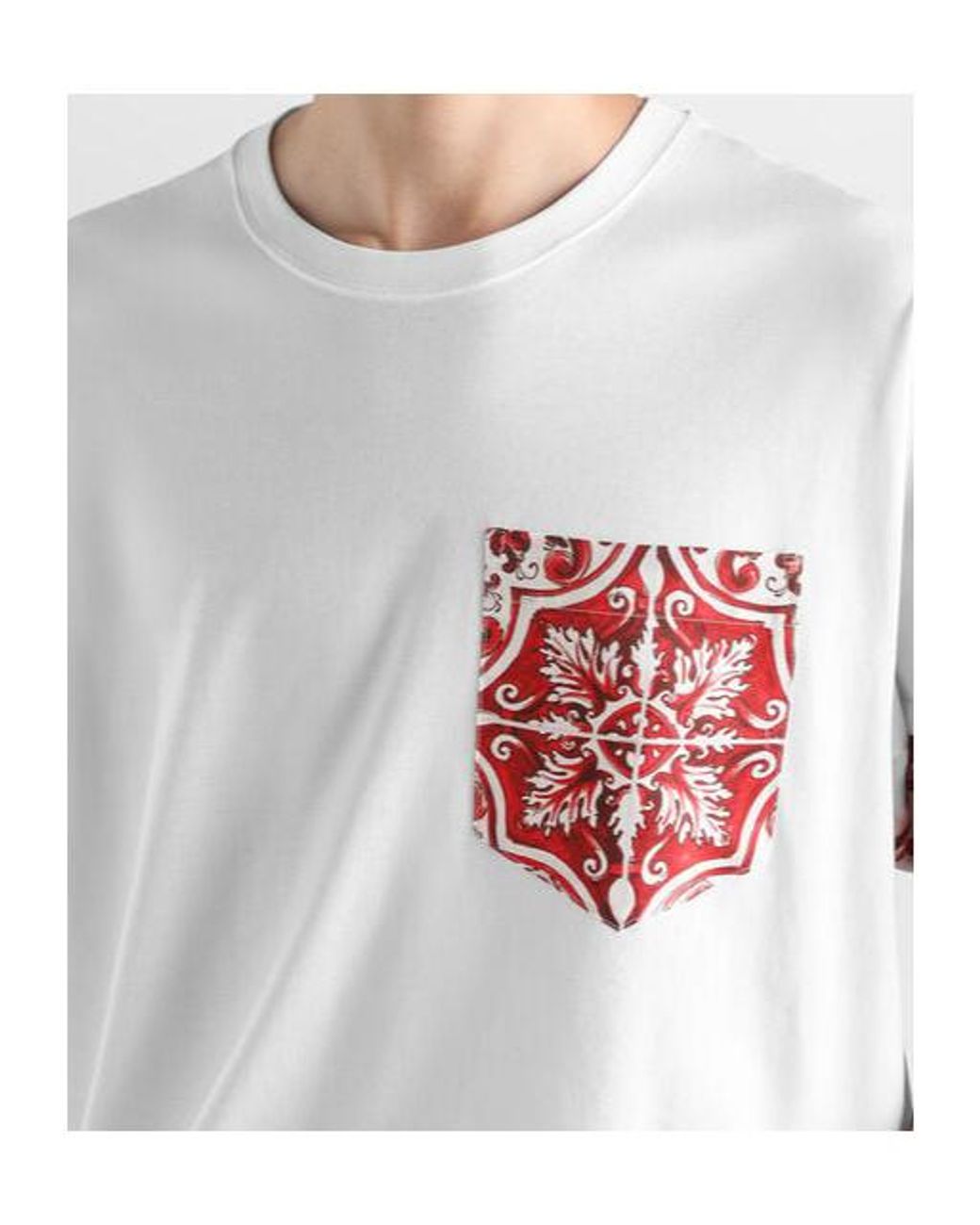 Dolce & Gabbana White Majolica-Printed Crewneck T-Shirt for men