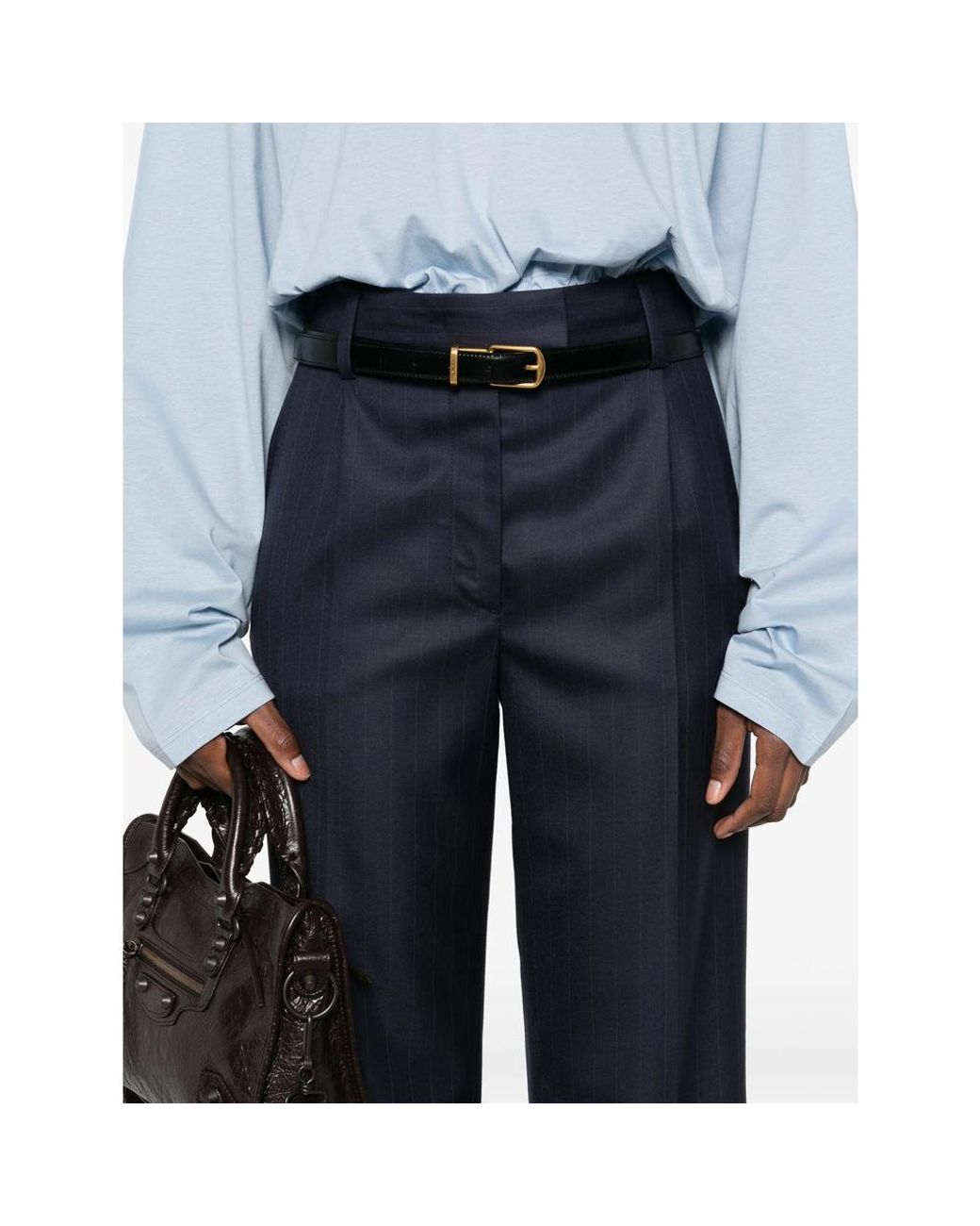 Prada Blue Pleated Belted Trousers