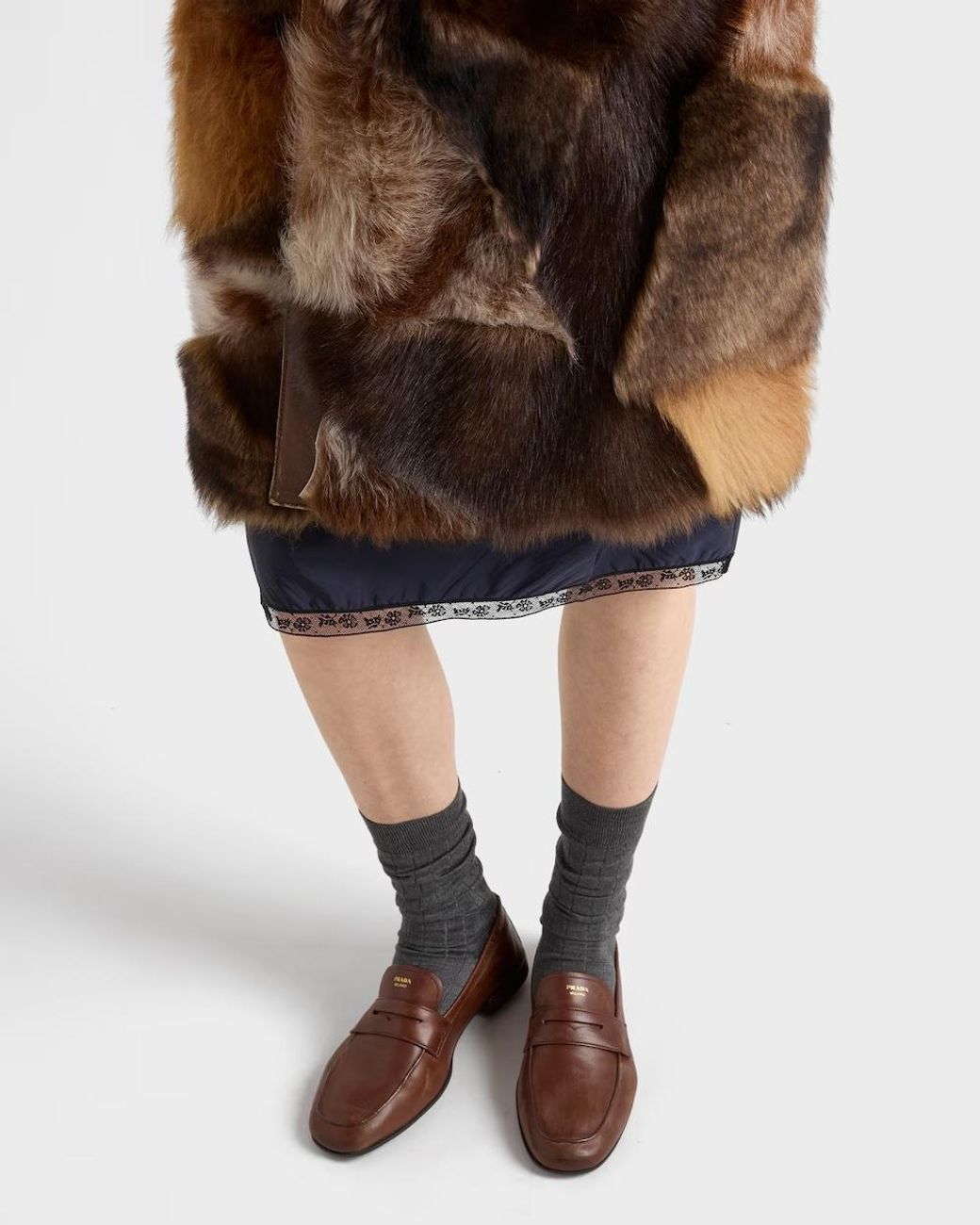 Prada Brown Patchwork Long Coat