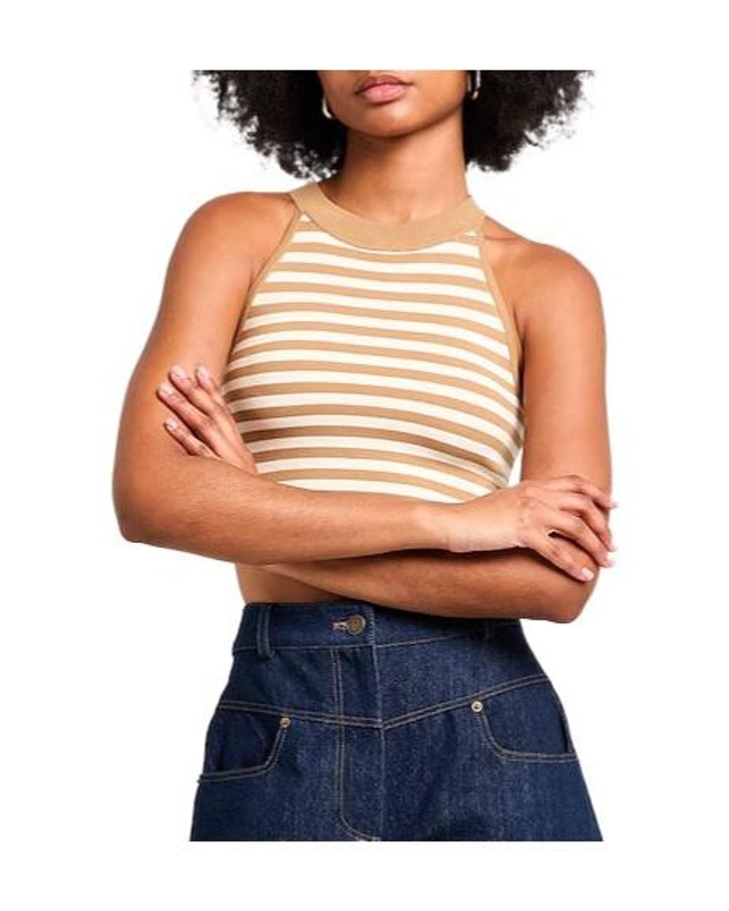 Max Mara Natural Striped Knit Sleeveless Top