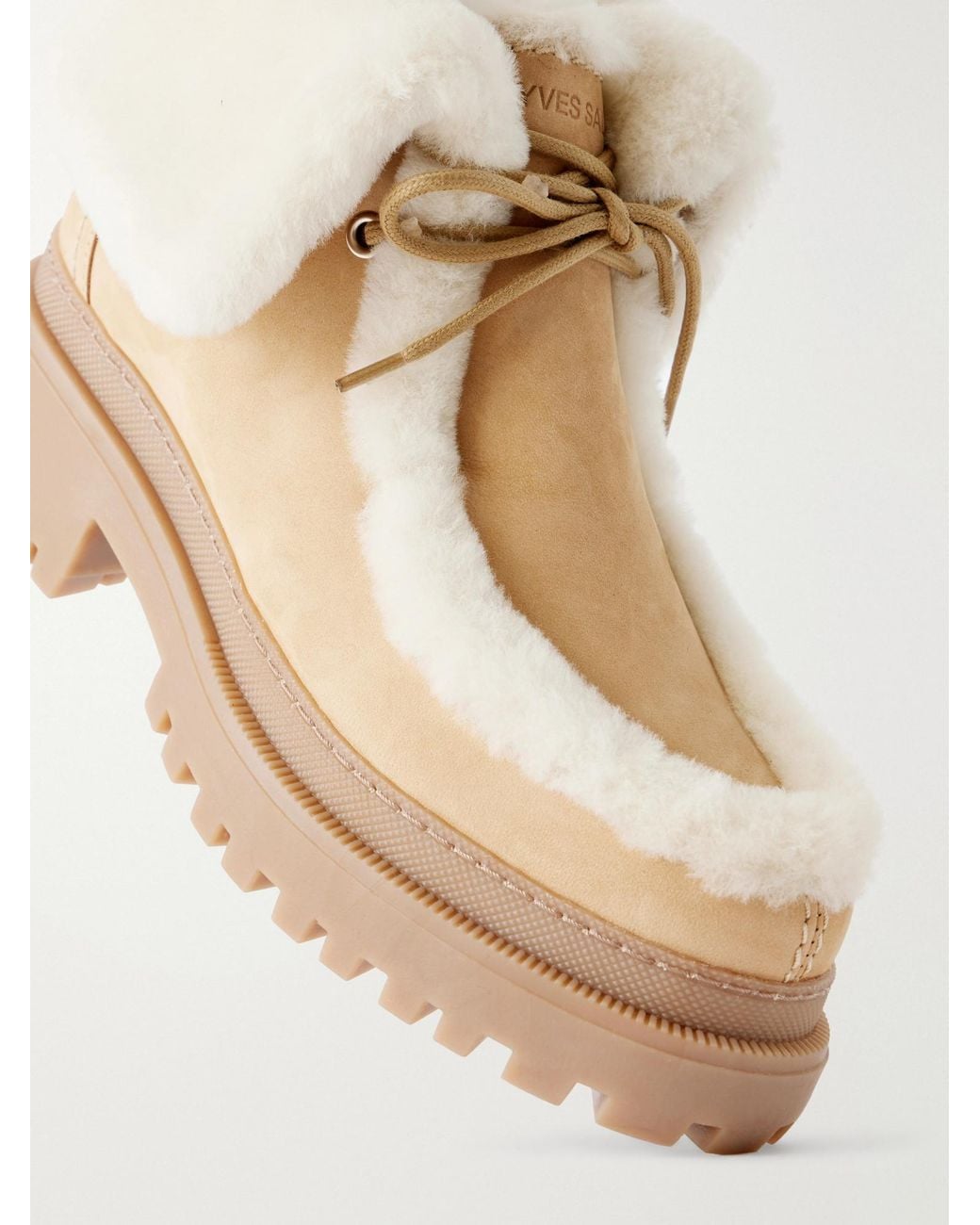 Yves Salomon Natural Shearling-Trimmed Suede Ankle Boots