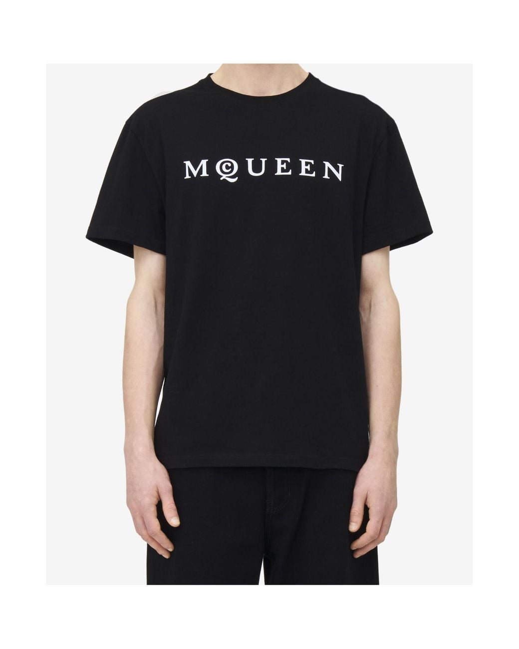 McQueen Black Flocked-Logo Crewneck T-Shirt for men