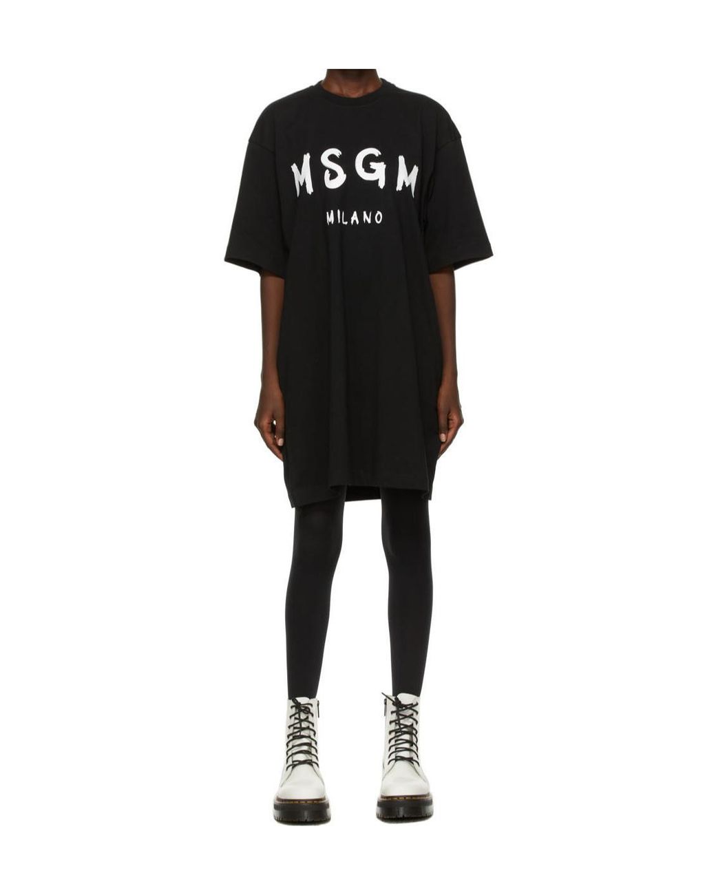 MSGM Black Logo Printed Crewneck T-Shirt Dress