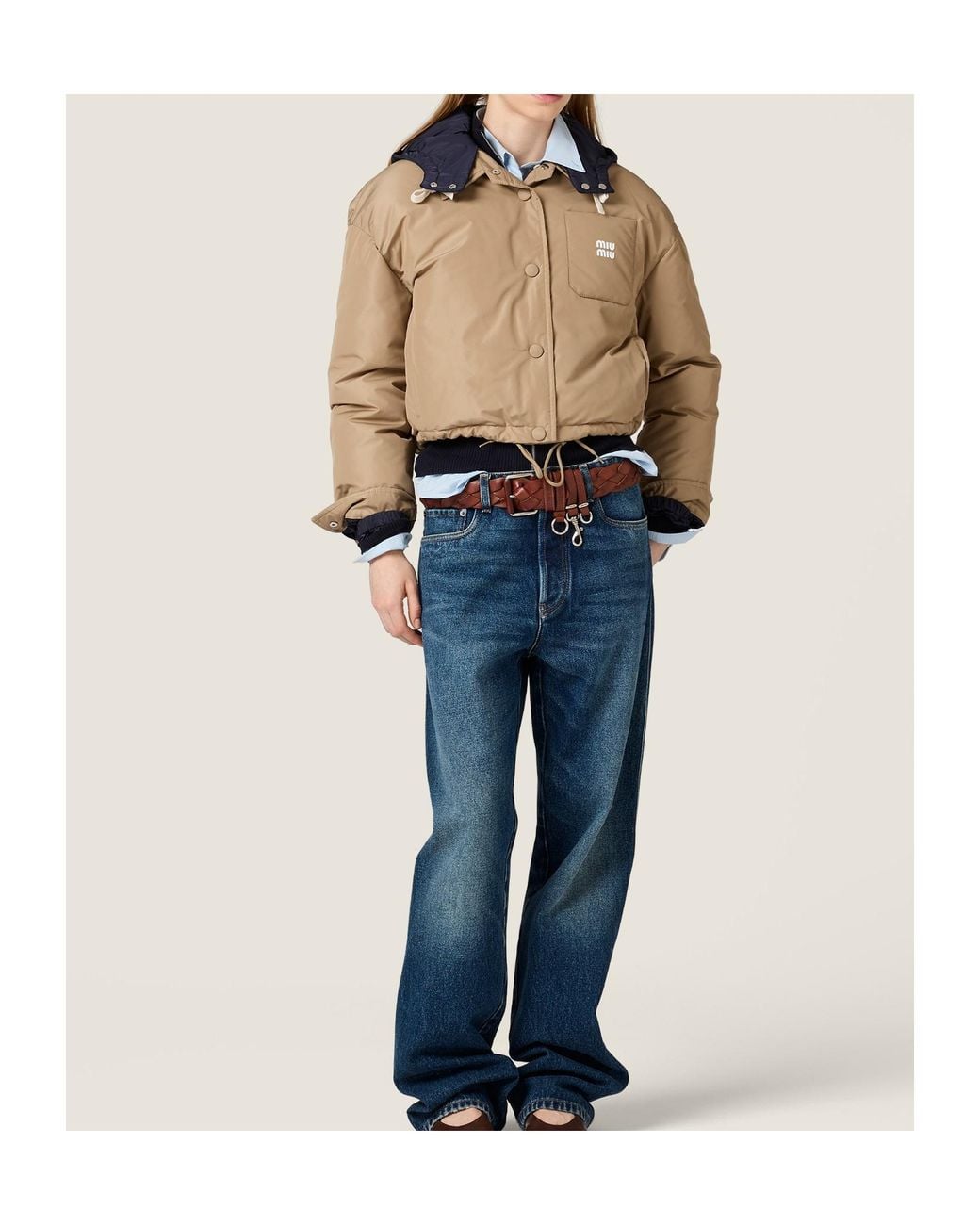 Miu Miu Natural Technical Pongé Down Hoodie Jacket