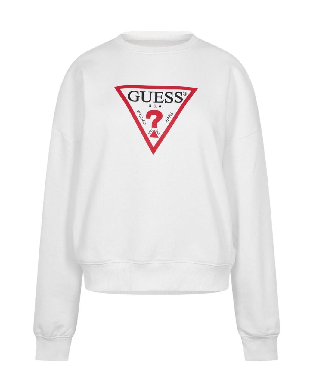 Guess White Crew Neck Long-Sleeve Sweatshirt
