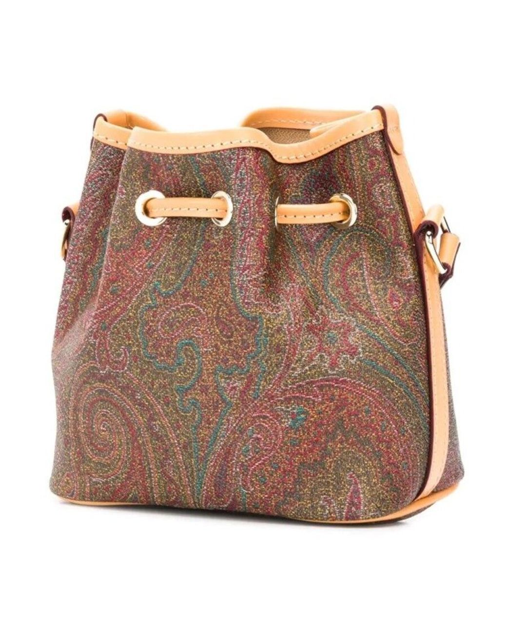 Etro Brown Paisley Print Bucket Bag