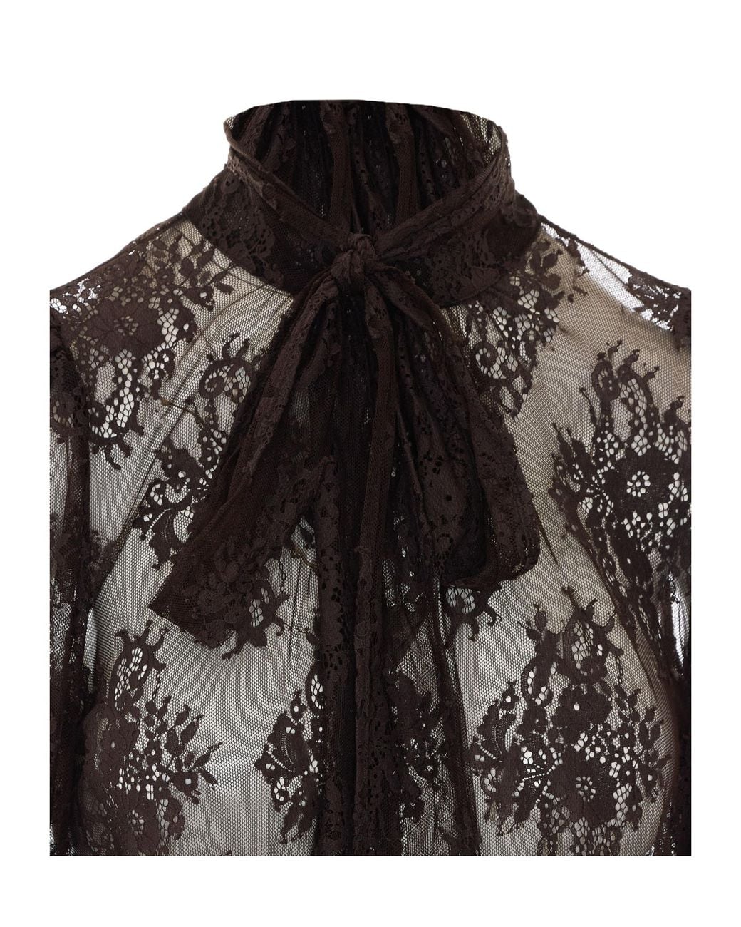Aniye By Brown Sheer Lace Bow-Tie Blouse