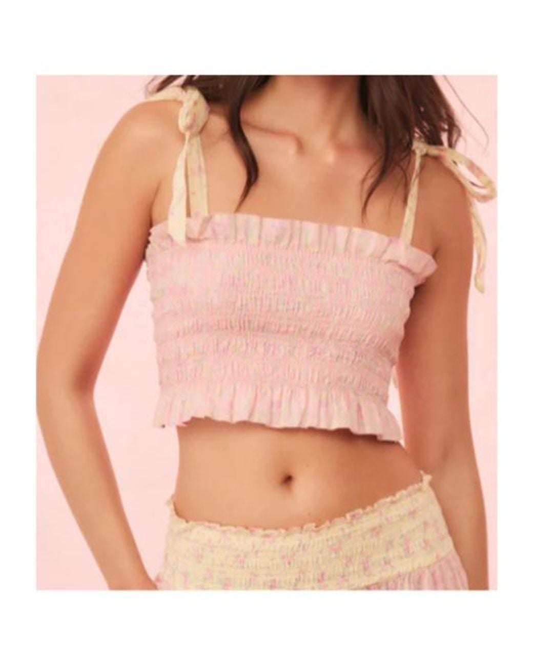 LoveShackFancy Pink Corbin Smocked Crop Top