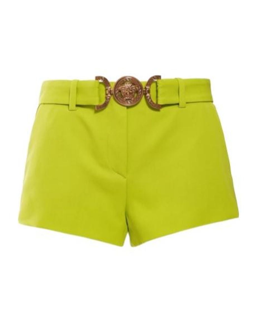 Versace Yellow Logo Belted Wool Twill Mini Shorts