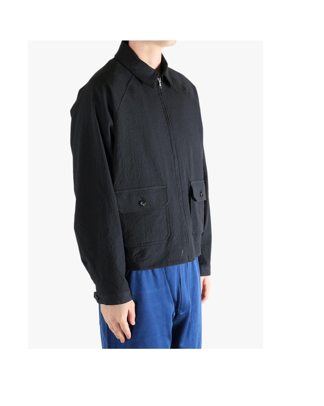 Bode Black Seersucker Coach's Bomber Jacket for men