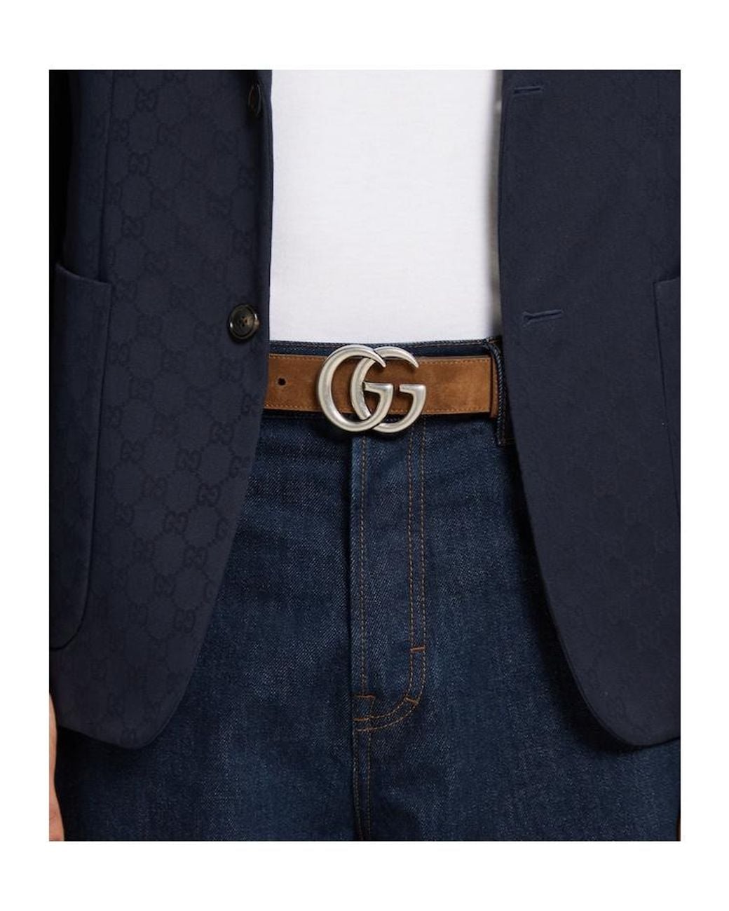 Gucci White Gg Marmont Thin Belt for men