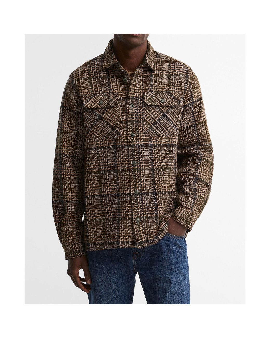 Barbour Brown Houndstooth Check Overshirt for men