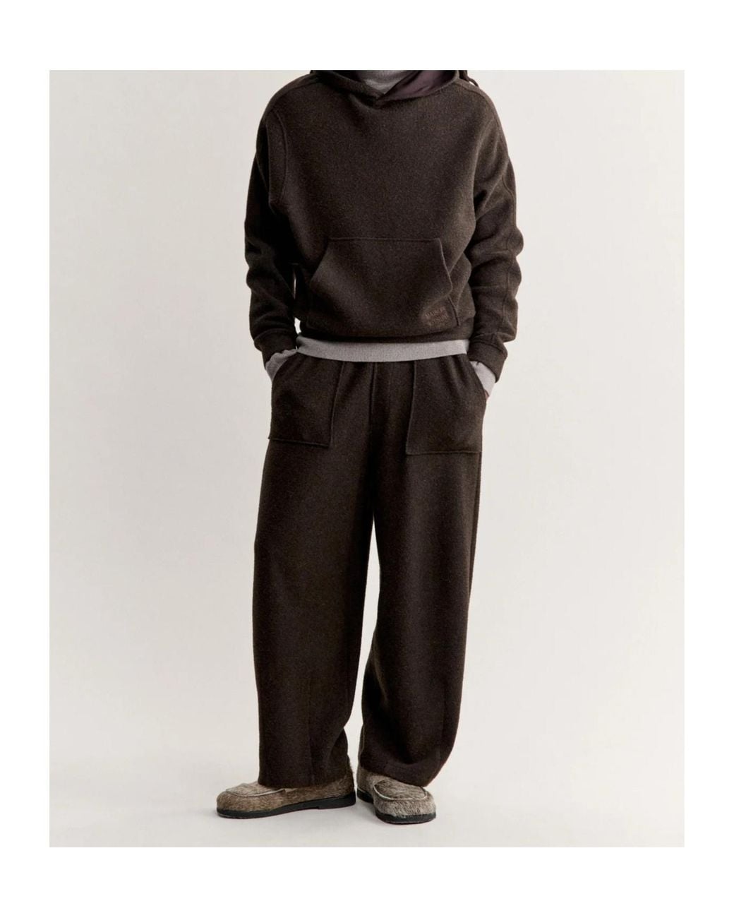 Maison Kitsuné Black Wool Fleece Wide Leg Jog Pants for men