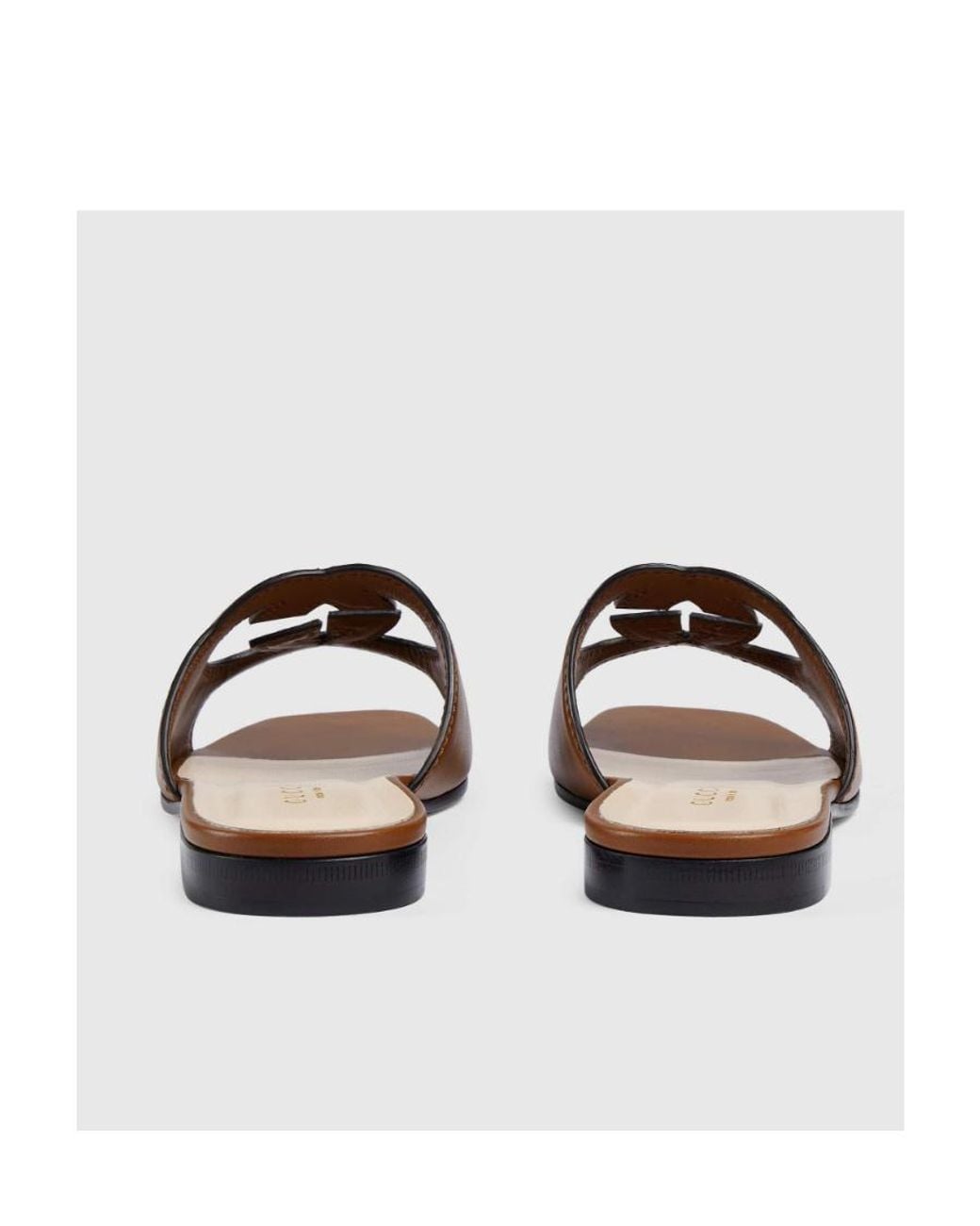 Gucci Brown Interlocking G Cut-out Leather Sliders