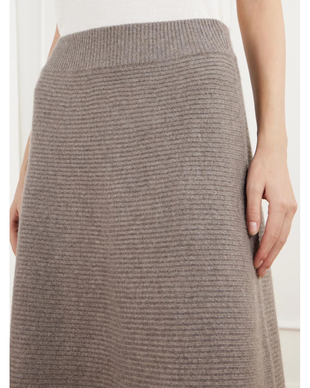 Lisa Yang Brown Ribbed Cashmere Midi Skirt
