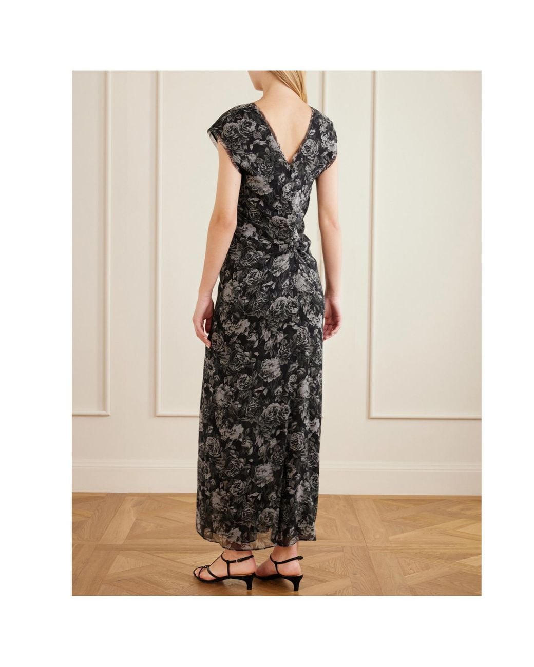 TOVE White Floral-Print Ruched Silk Maxi Dress