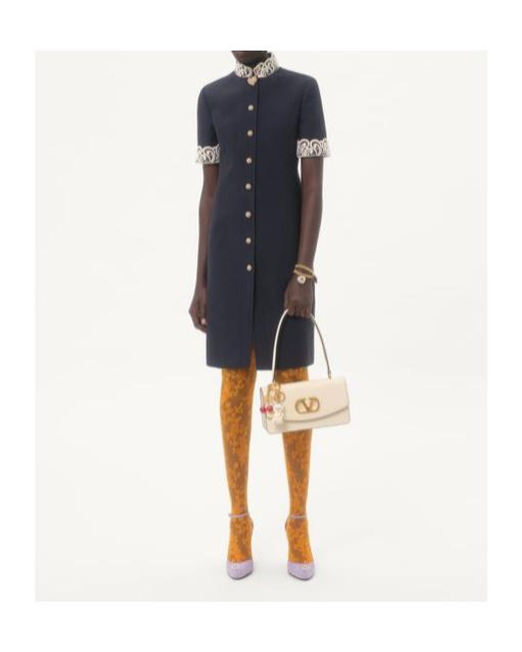 Valentino Blue Lace Detailed Button-Up Dress