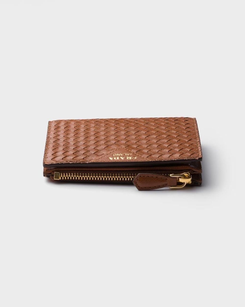 Prada Brown Small Woven Madras Leather Wallet
