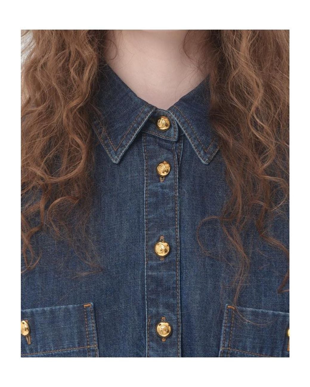 Valentino Blue Collared Short-Sleeve Denim Shirt Dress