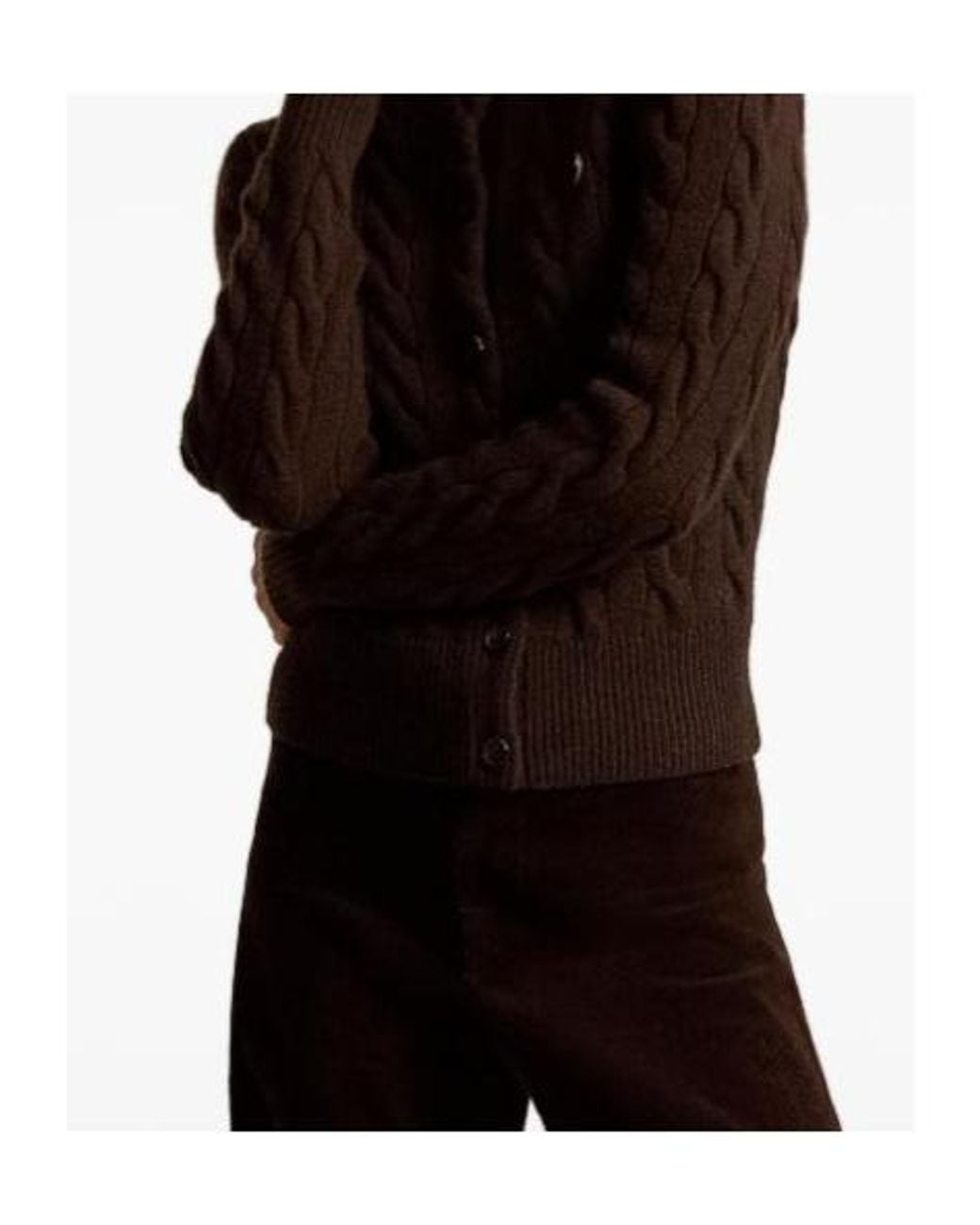 Polo Ralph Lauren Brown Cable-Knit Wool-Cashmere Cardigan