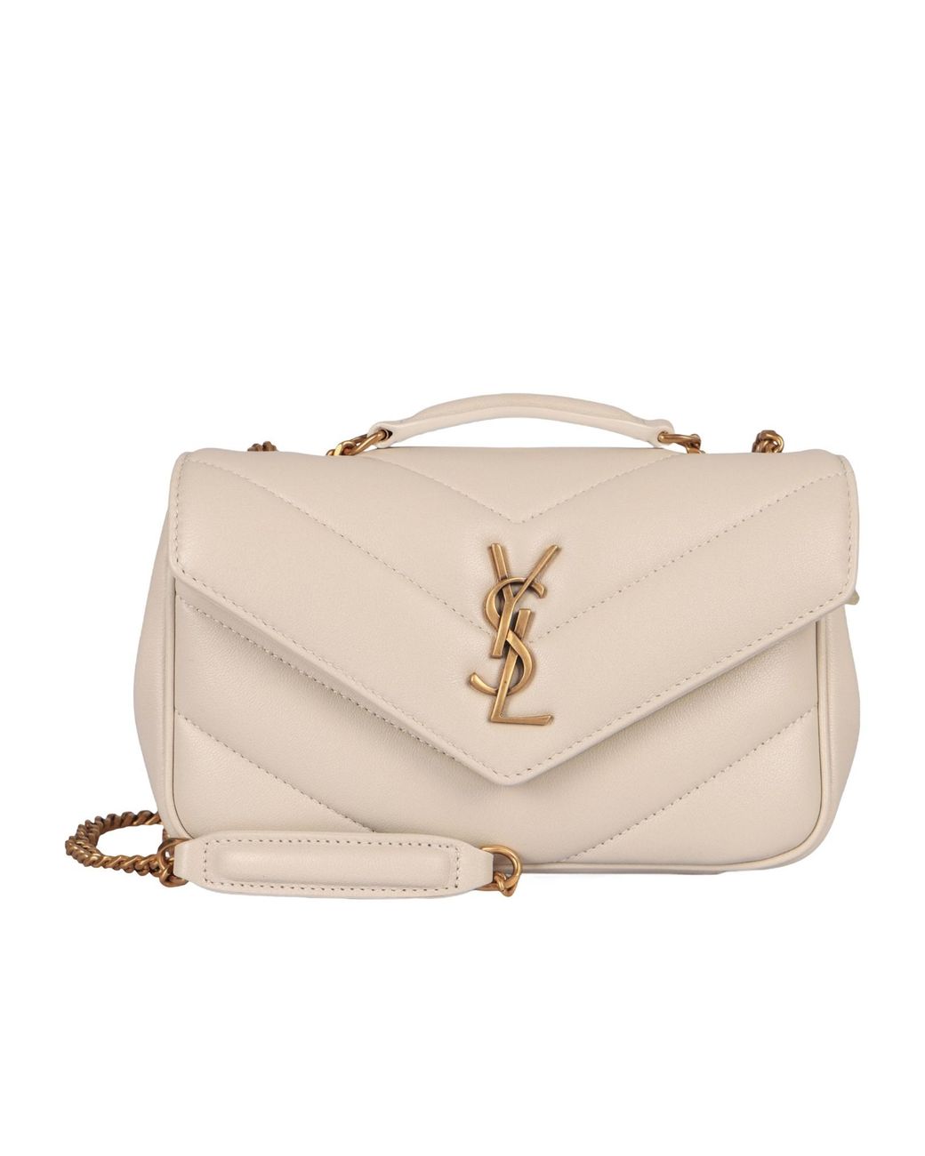 Saint Laurent Natural Mini Loulou Quilted Shoulder Bag