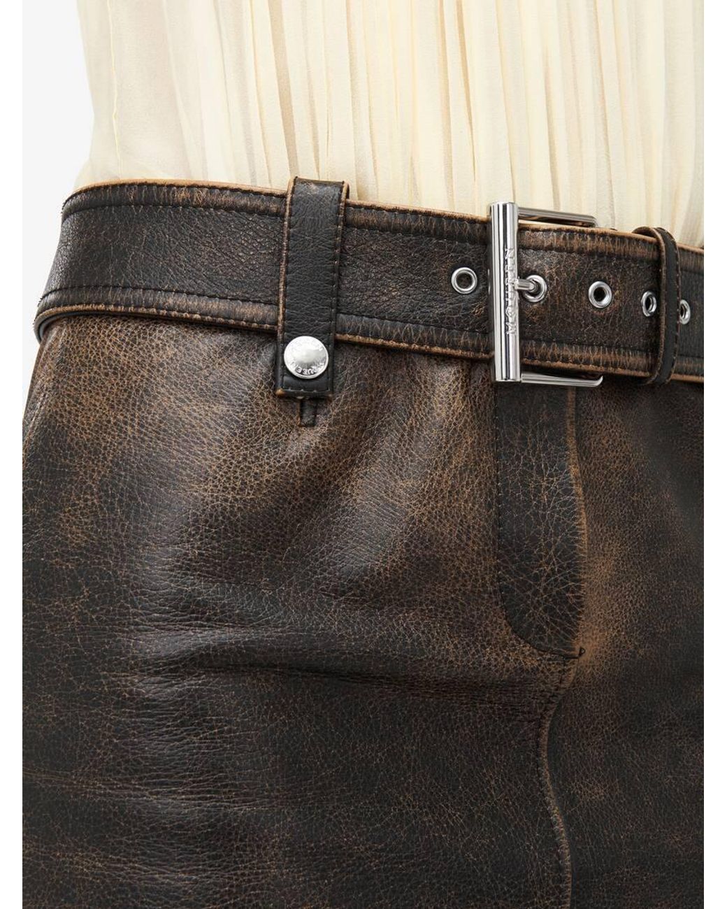 McQueen Brown Belted Leather Mini Skirt
