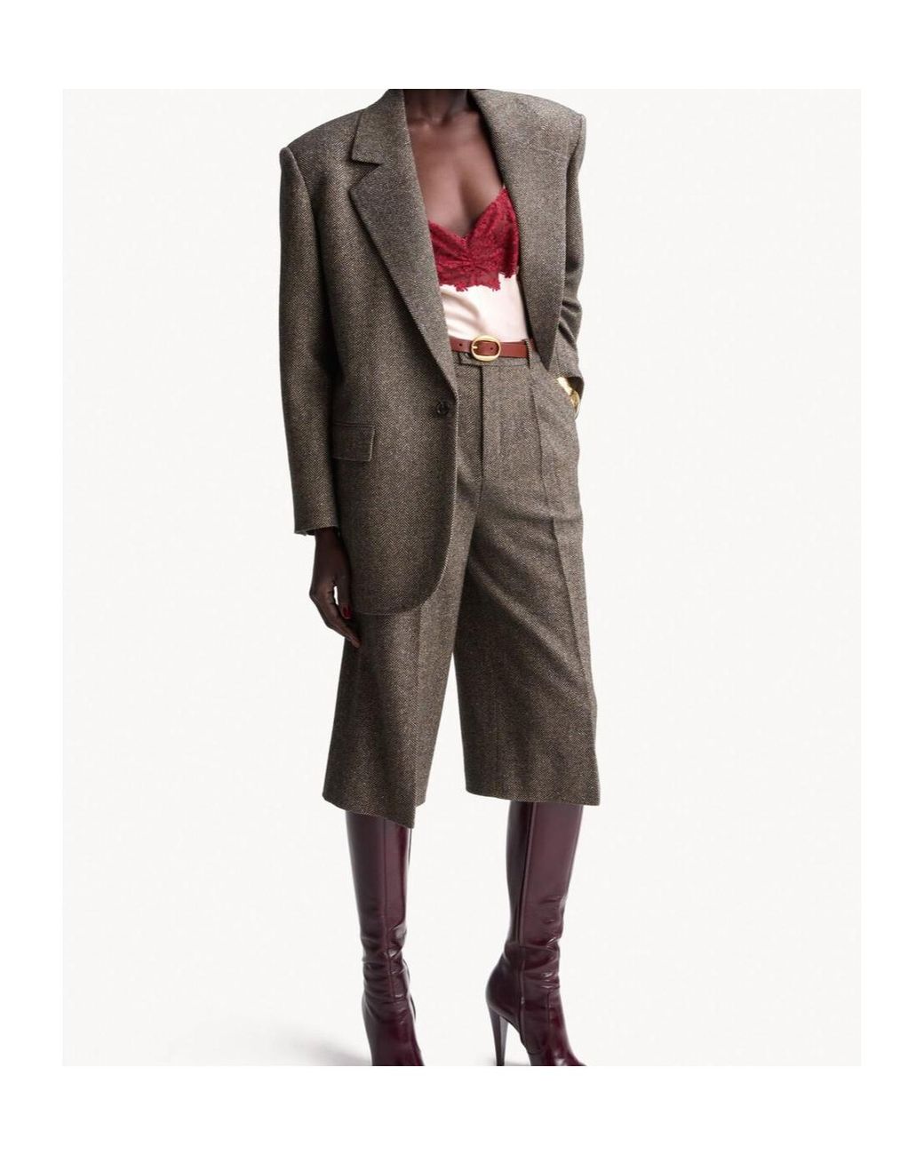 Saint Laurent Gray Mid-Rise Tailored Culottes