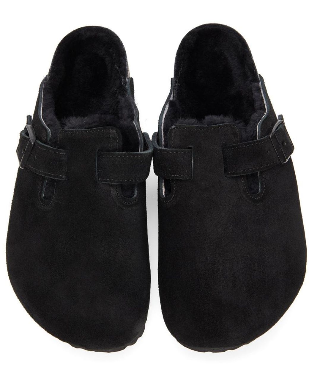 Birkenstock Black Boston 'Mink' Shearling Mules