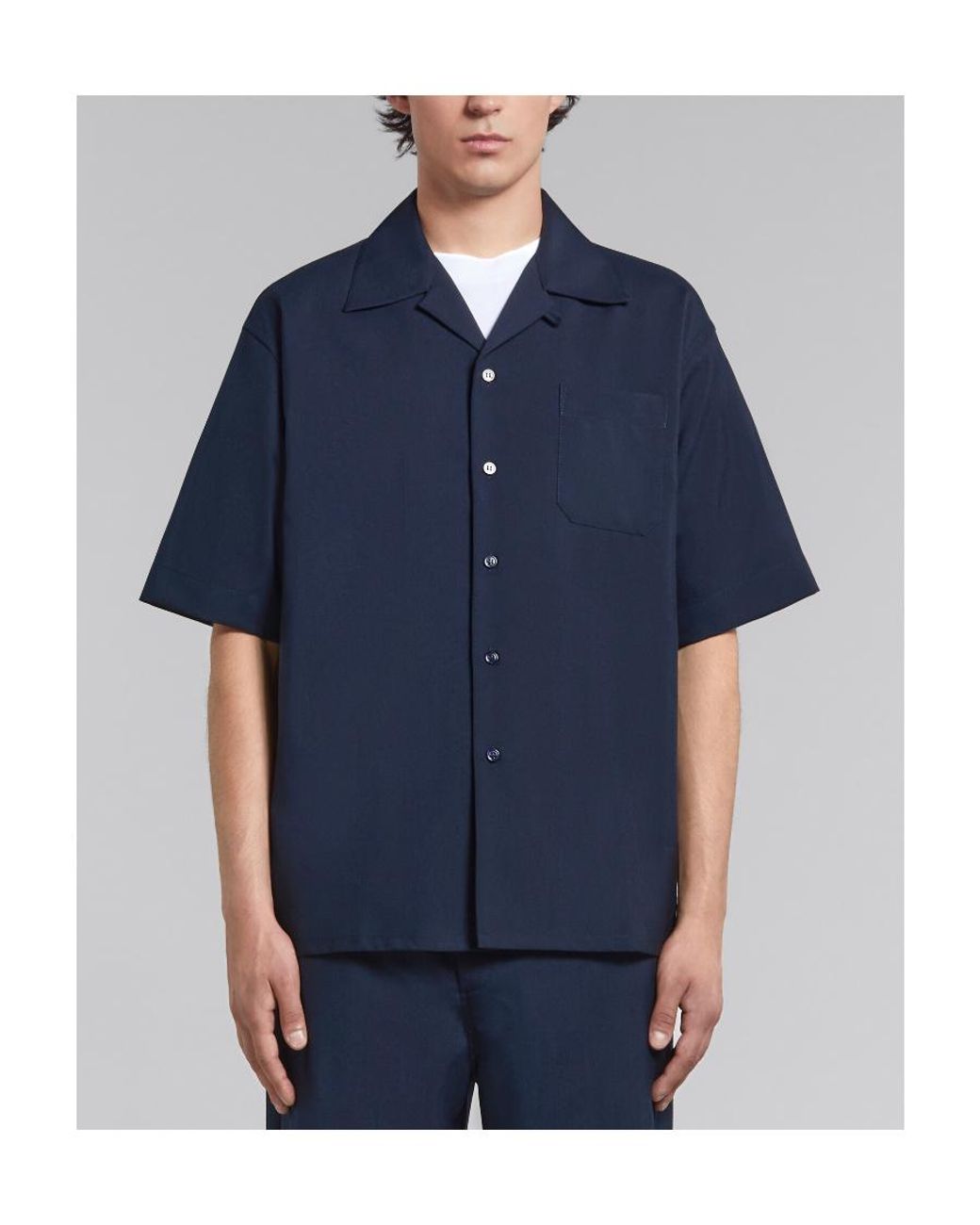 Marni Blue Patch Pocket Short-Sleeved Shirt for men