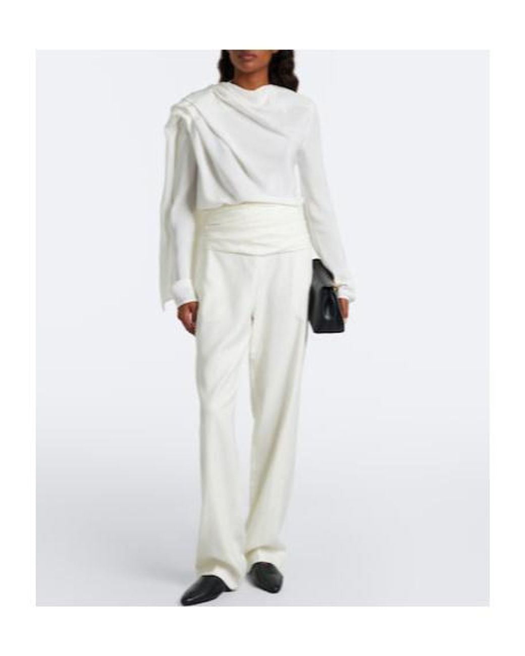 TOVE White Ruched Virgin Wool Wide-Leg Pants