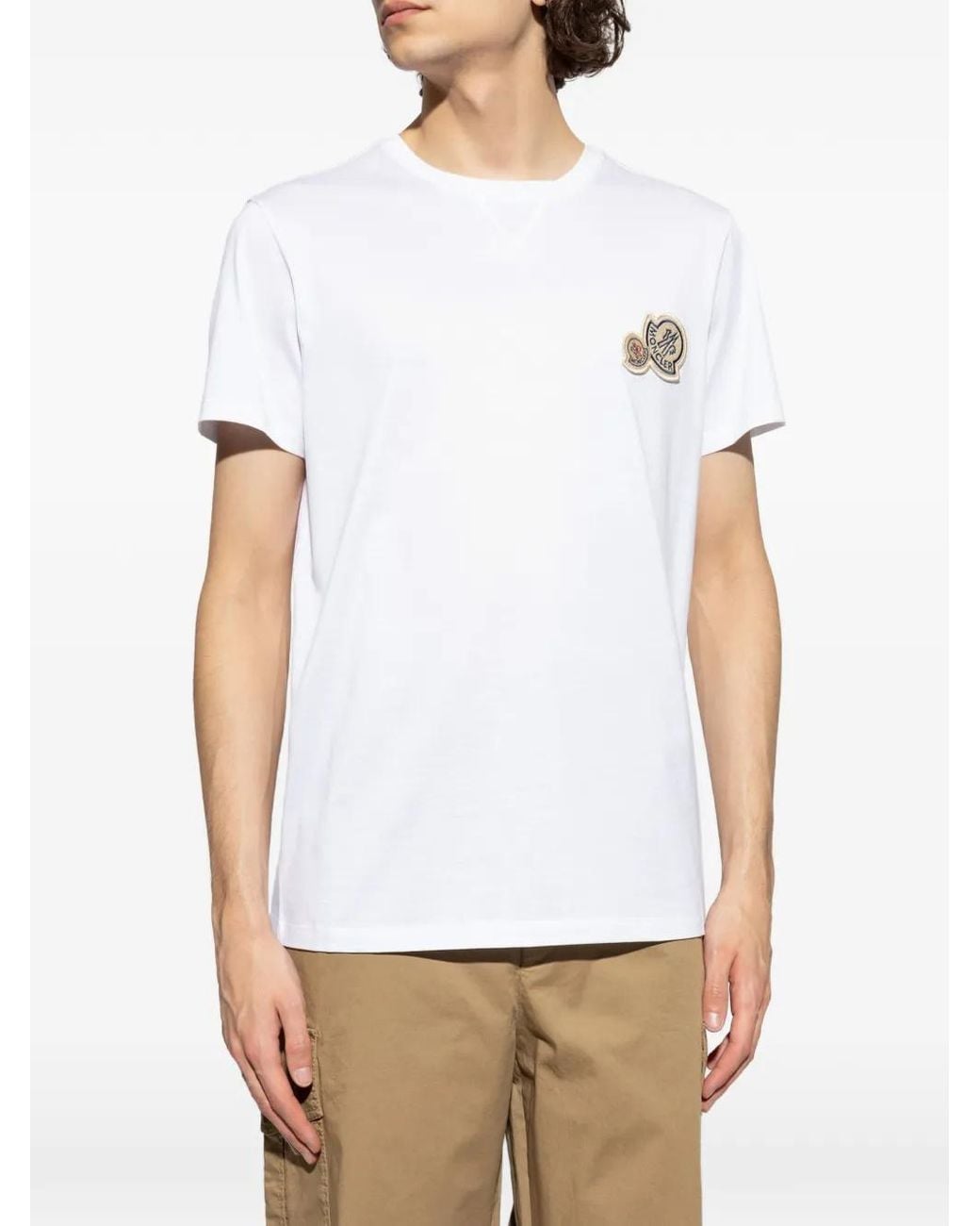 Moncler White Logo Patch Crewneck T-Shirt for men
