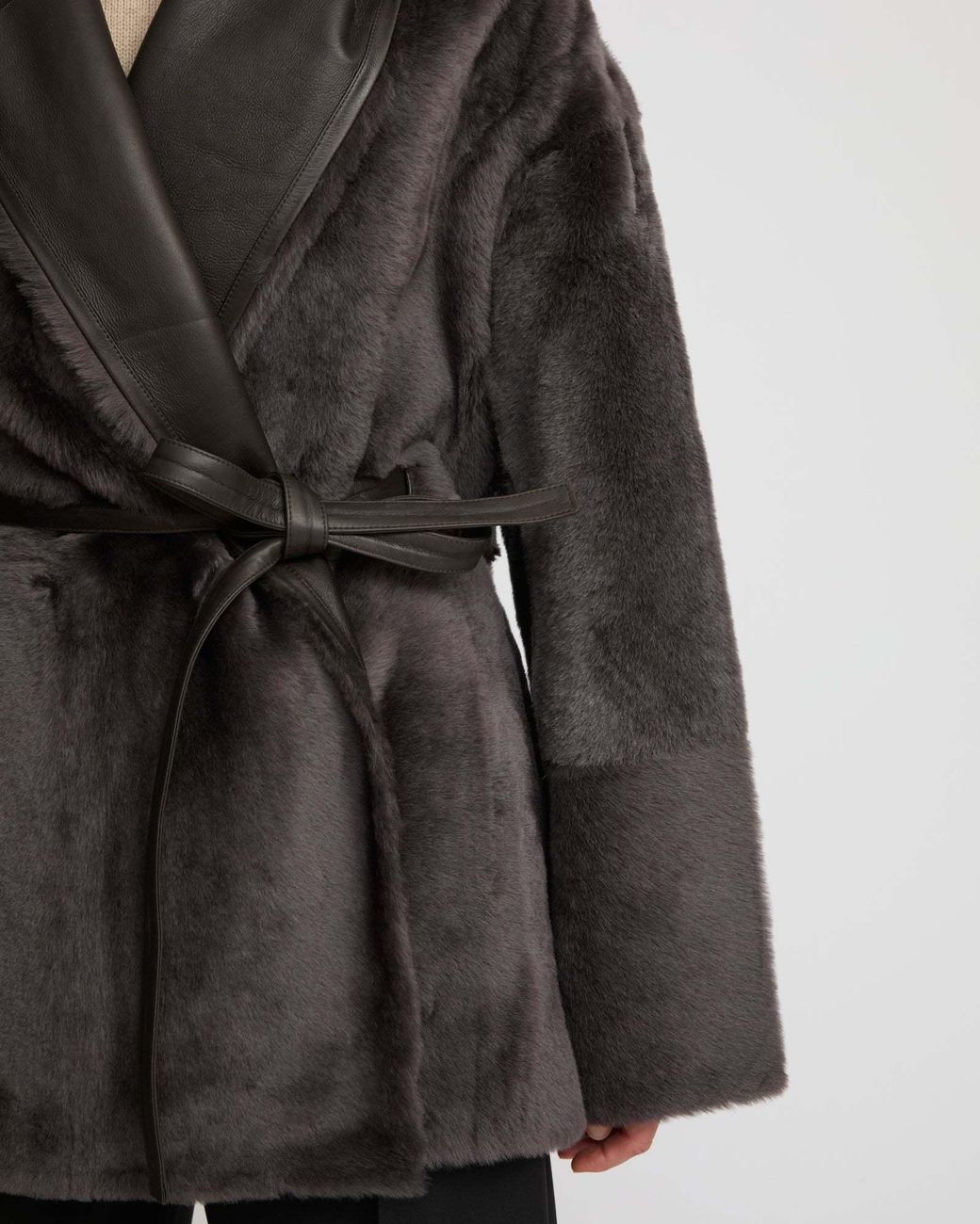 Yves Salomon Black Leather-Trimmed Shearling Jacket