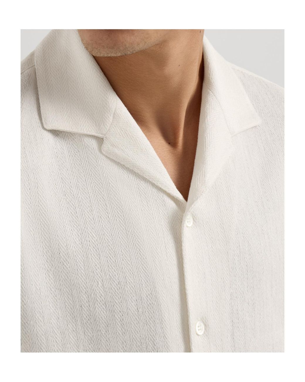 Brunello Cucinelli White Linen And Cotton Chevron Jersey Short Sleeve Shirt With Camp Collar for men