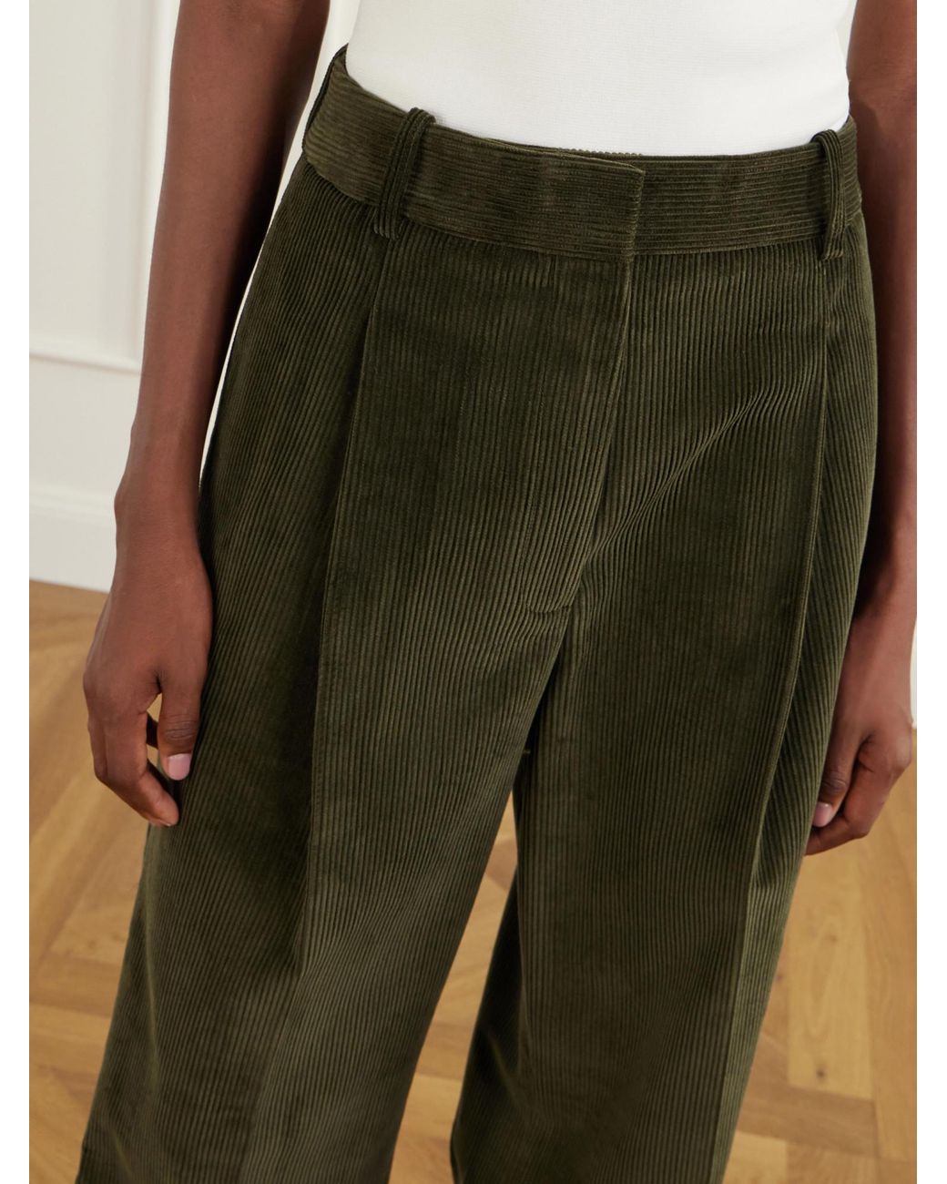 Rohe Green Ted Cotton-Corduroy Wide-Leg Pants